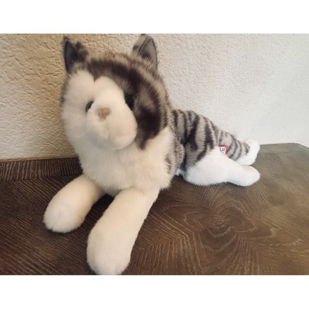 Smokey‎ Douglas plush 18" gray stuffed animal CAT grey white kitty cuddle tabby